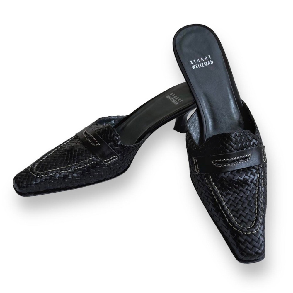 Vintage 90s - y2k Stuart Weitzman black woven leather mules